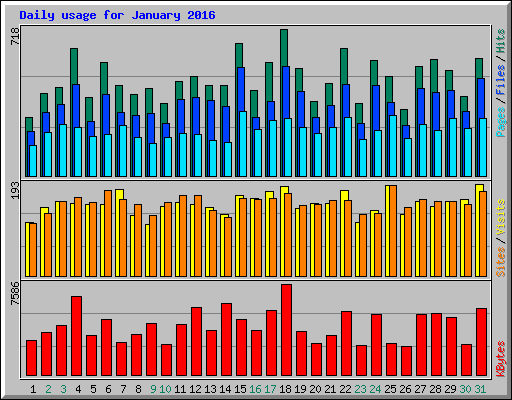 Daily usage for January 2016
